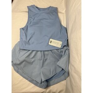 INWIKI Girls Light Blue Sleeveless Tank Top & Shorts Set 2 Piece Outfit Size L